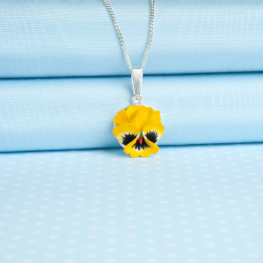Hand Painted Pansy Pendant Necklace In Purple Or Yellow By Good