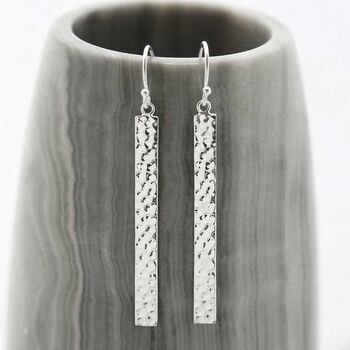 Sterling Silver Hammered Bar Earrings, 3 of 8