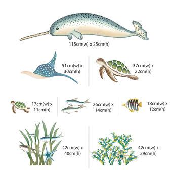 Narwhal, Sea Turtles And Fish Ocean Scene Wall Stickers, 7 of 7