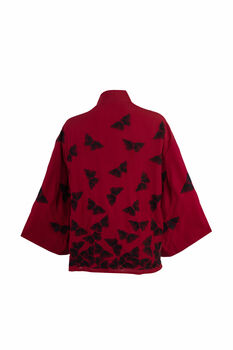 Black Embroidered Butterflies Wine Short Kimono, 7 of 7