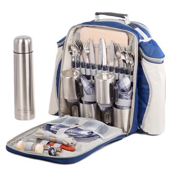 Deluxe Four Person Picnic And Flask Set Navy Blue, 2 of 3