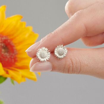 Sunflower Silver Stud Earrings, 2 of 8