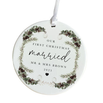 Personalised Our First Christmas Married Ceramic Ornament, 4 of 4