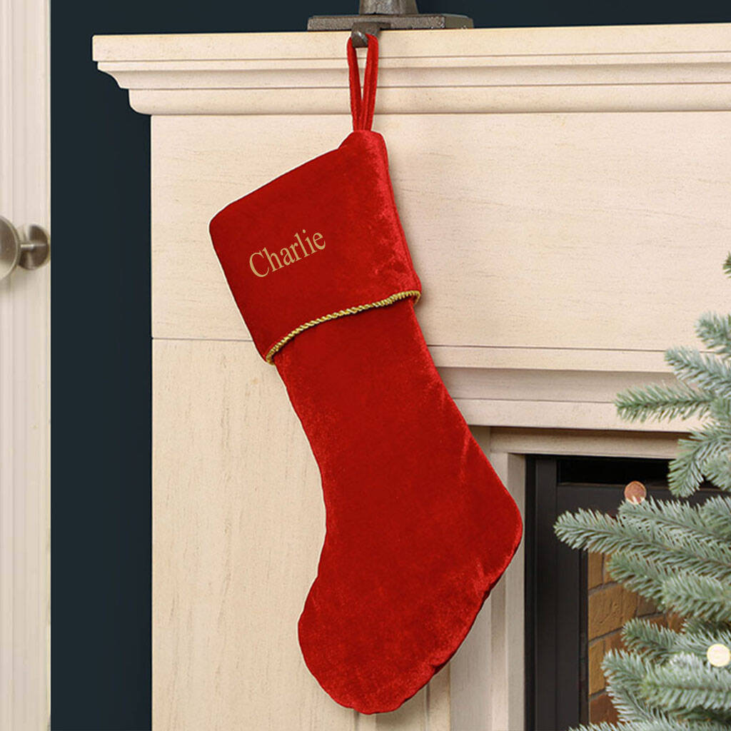 Personalised Luxury Piped Velvet Christmas Stockings, 1 of 5