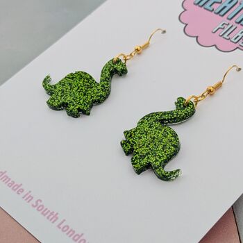 Green Dinosaur Resin Earrings – Bold, Glittery And Handmade, 4 of 4