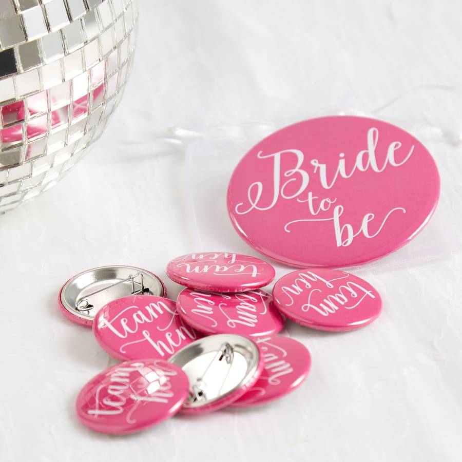 hen party badge pink by team hen