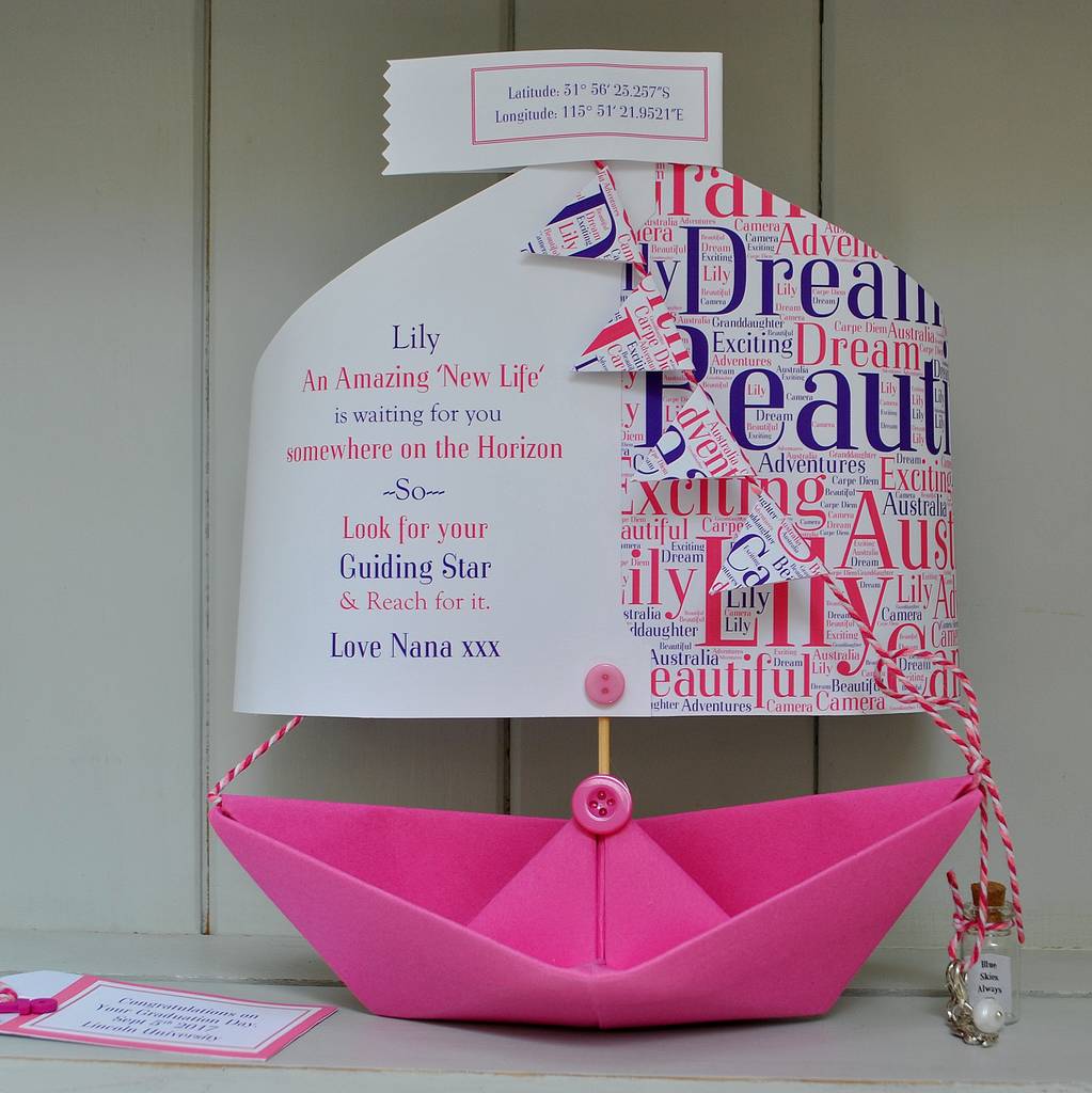 Word Cloud Sail Paper Boat Card Keepsake Gift By The Little Boathouse