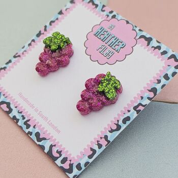 Bunch Of Grapes Glitter Stud Earrings, 4 of 4