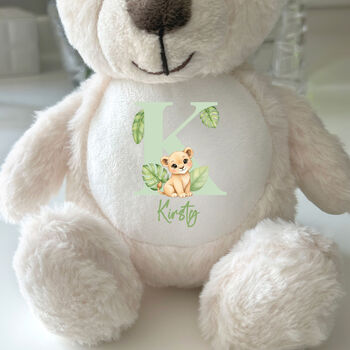 Personalised Animal Alphabet Cream New Baby Teddy Bear, 2 of 8