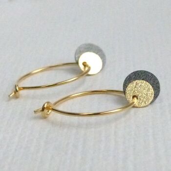 Gold Plated And Black Sterling Silver Double Disc Hoops, 2 of 3