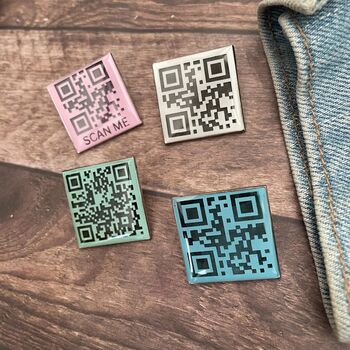 Engraved Qr Code Enamel Pin, Custom Scannable Qr Gift, Tech Lover Accessory, 2 of 3