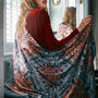 Folksy Fox Teal Scarf With Tassels, thumbnail 2 of 4
