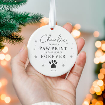 Pet Memorial Ornament Custom Name Paw Print 2025, 4 of 7