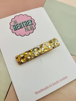 Gold And Silver Glitter Resin Hair Clip / Mixed Metallic Barrette / Elegant Birthday Gift For Her, 3 of 6