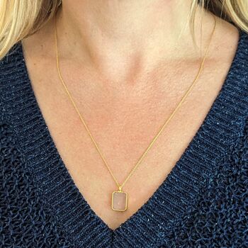 'The Rectangle' Rose Quartz Gold Plated Necklace, 4 of 7