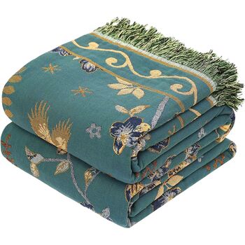 Double Sided Flower And Bird Sofa Bedspread Blanket, 6 of 6