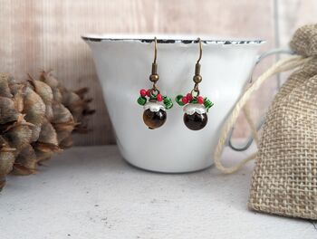 Christmas Pudding Earrings With Tigers Eye, 5 of 11