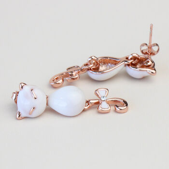 White Cat Dangle Stud Earrings, 4 of 4