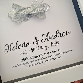 Personalised 25th Anniversary Gift Framed Silver Bow, 3 of 6
