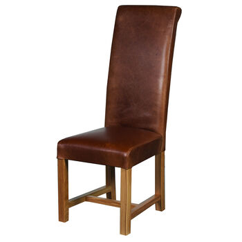 Brown Cerato Leather Country Rollback Dining Chair, 2 of 3