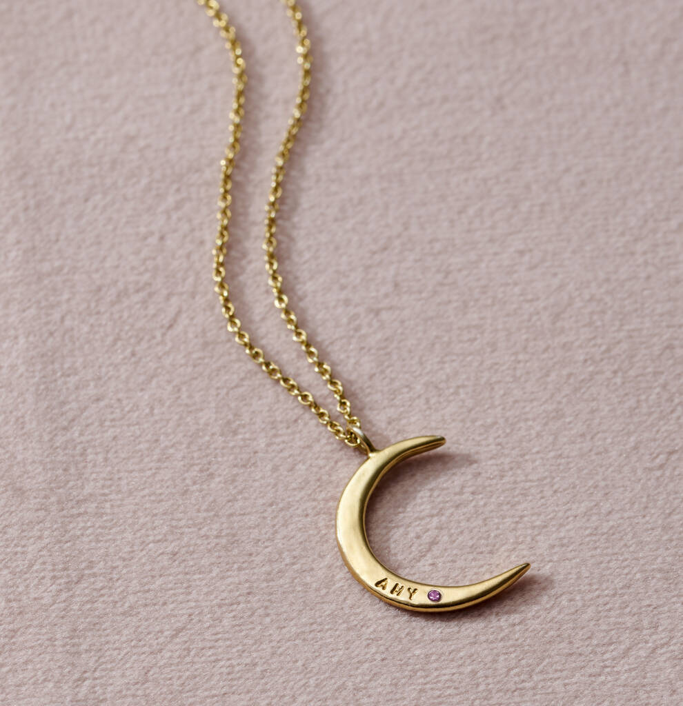 Personalised Birthstone Crescent Moon Necklace By Posh Totty Designs ...