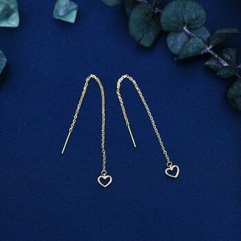 Tiny Open Heart Threader Earrings In Sterling Silver, 4 of 12