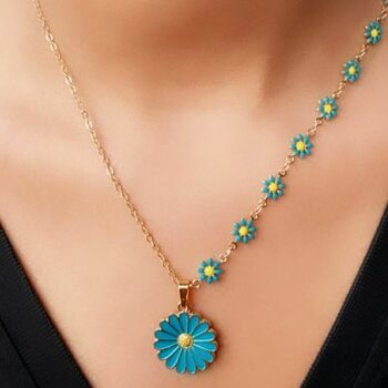 Half Turquoise Flower Charms Choker Summer Necklace, 6 of 10