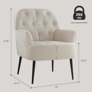 Beige Linen Tufted Armchair Living Room Comfortable, 2 of 5