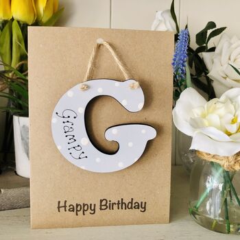 Personalised Grampie Birthday Card Wooden G Letter, 5 of 6