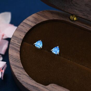 Trillion Cut Aquamarine Blue Cz Stud Earrings, 3 of 11