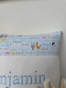 Blue Farmyard Name Cushion, 7 of 7