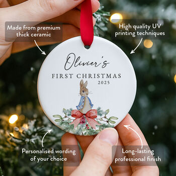 Baby Boy's First Christmas Personalised Ceramic Bauble, 2 of 7