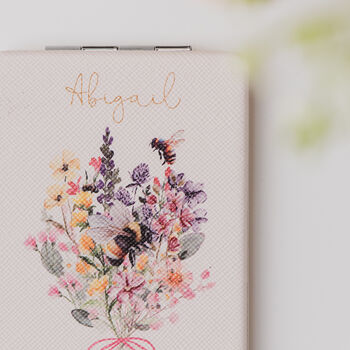 Luxury Bee And Flowers Pocket Mirror With Personalised Name, 3 of 7