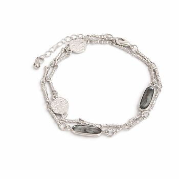 Gold Plated Hammered Disc And Grey Topaz Wraparound Bracelet, 4 of 7