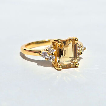 Citrine Emerald Cut Ring In Sterling Silver And Gold, 9 of 12