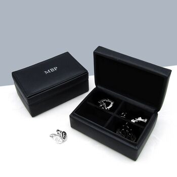 Personalised Leather Foil Embossed Initial Cufflink Box, 2 of 5