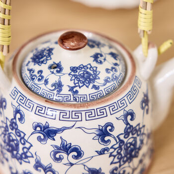 Blue Floral Ceramic Teapot With Infuser, 3 of 7