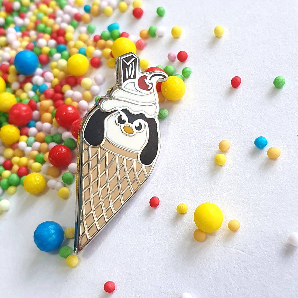 Ice Cream Penguin Enamel Pin, 1 of 9