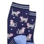 Grey Tabby Cats Women's Bamboo Socks Navy Blue, thumbnail 3 of 4