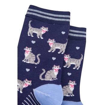 Grey Tabby Cats Women's Bamboo Socks Navy Blue, 3 of 4