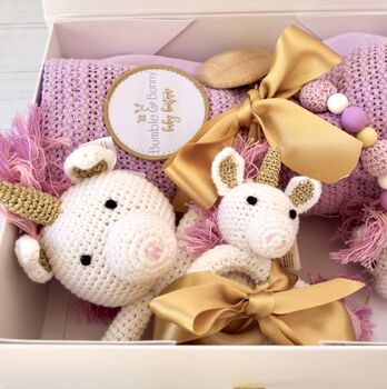 Organic Unicorn Toy Baby Gift Set, 5 of 8