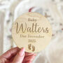 Personalised Wooden Baby Due Announcement Disc, thumbnail 1 of 6