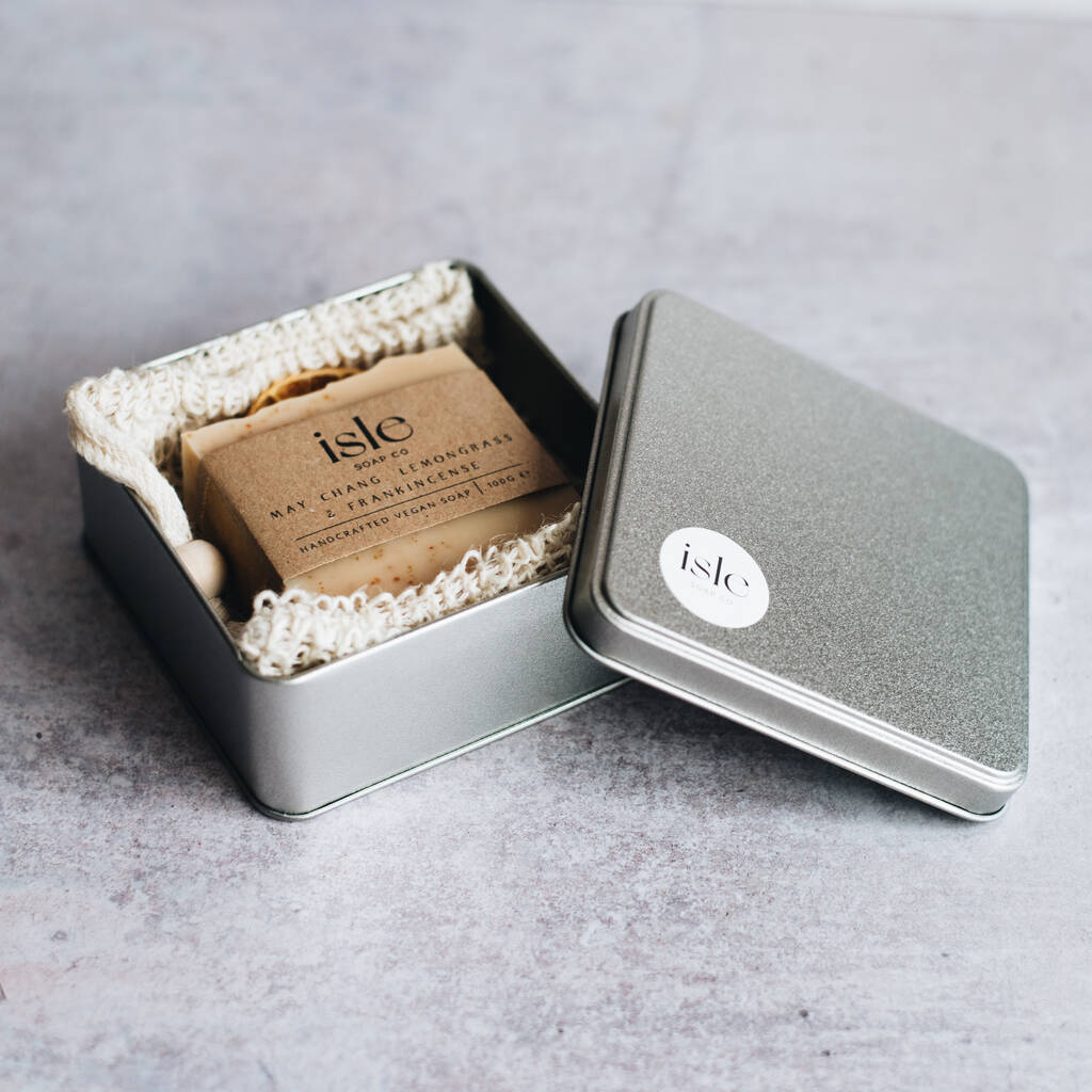 Travel Tin, Handcrafted Soap And Exfoliating Soap Pouch By Isle Soap Co ...