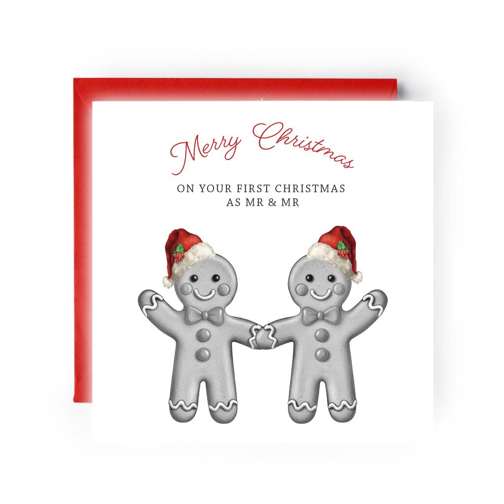 Hand Drawn Gingerbread Mr And Mr Festive Card, 1 of 3