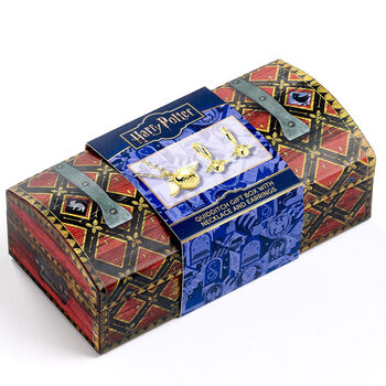 Harry Potter Quidditch Gift Box With Cute Golden Snitch Necklace And Earrings, 6 of 6