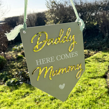 Here Comes Mummy Acrylic Pendant Wedding Carry Flag, 4 of 5