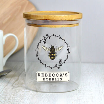 Bee Design Personalised Glass Jar Bamboo Lid, 6 of 7