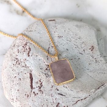 The Rectangle Rose Quartz Necklace, Gold Plated, 5 of 8