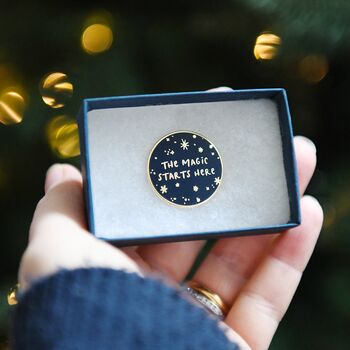 Navy 'The Magic Starts Here' Enamel Pin Badge, 3 of 5