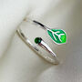 Sterling Silver Green Leaf Adjustable Ring, thumbnail 3 of 5